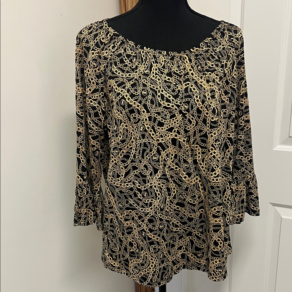 Michael Michael Kors Black And Gold Chain Print Blouse